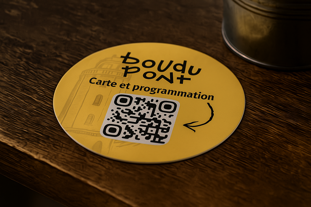 Support flashcode PVC du Bar le Boudupont quartier saint cyprien à Toulouse - Réalisation et livraison par Terre Bleue marketing, agence de communication à Toulousaine