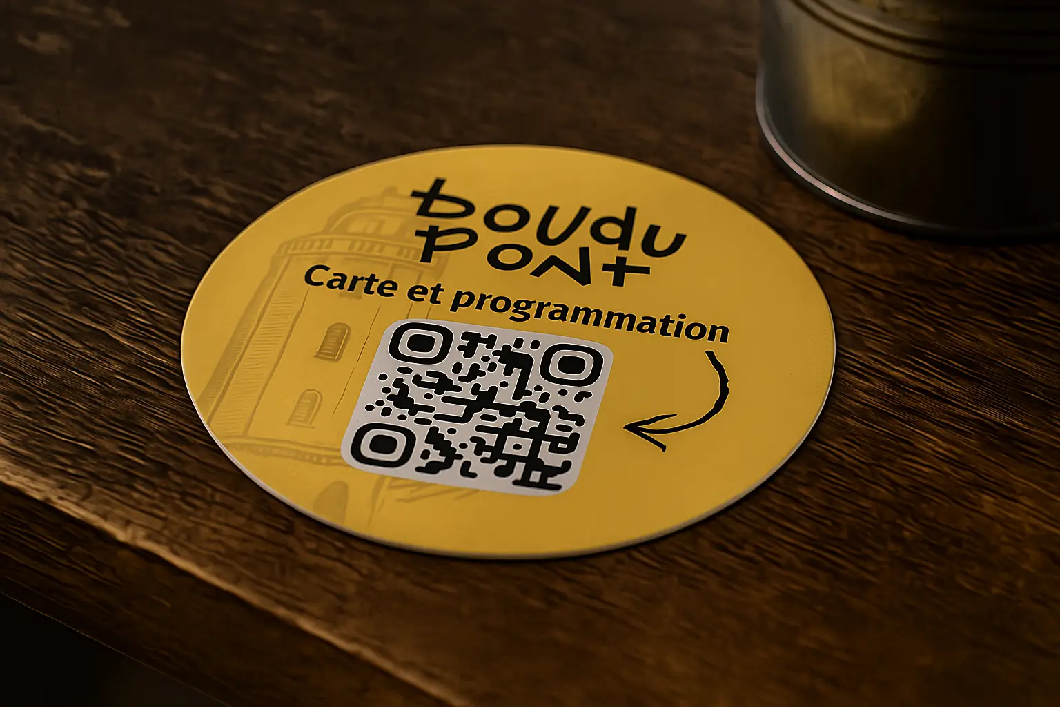 Support flashcode PVC du Bar le Boudupont quartier saint cyprien à Toulouse - Réalisation et livraison par Terre Bleue marketing, agence de communication à Toulousaine