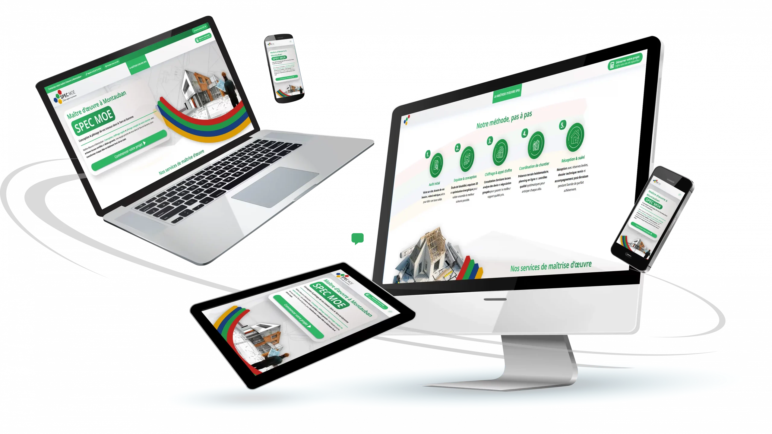 Mockup du site internet SPECMOE sur plusieurs supports réalisé par Terre Bleue Marketing