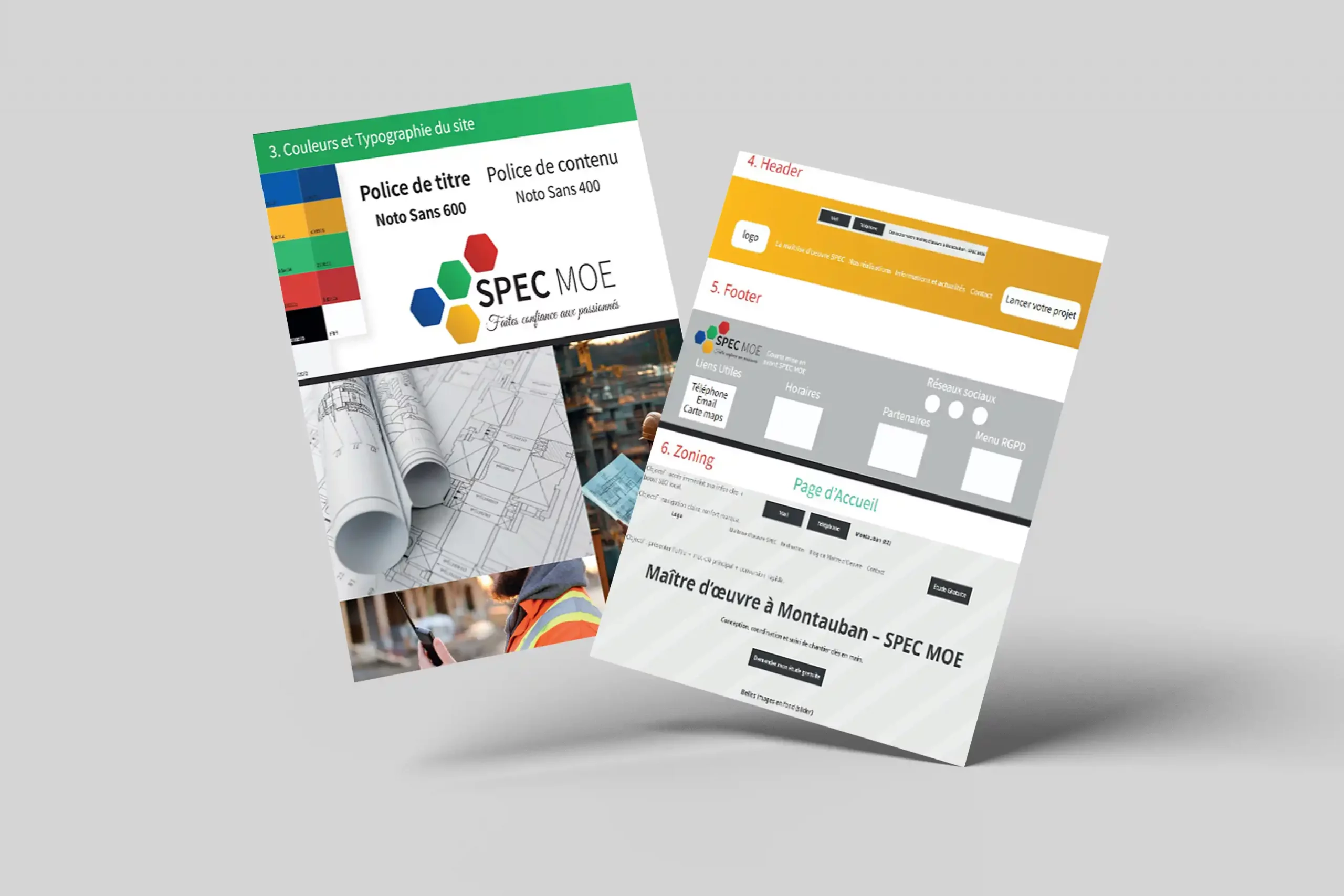 Visuel des deux premières pages du cahier des charges réalisé pour SPECMOE