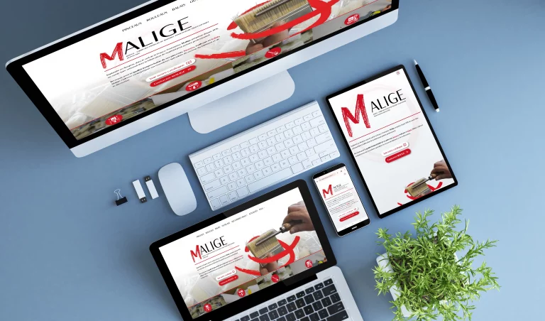 Mockup du site internet de malige sur tous les formats, design et moderne
