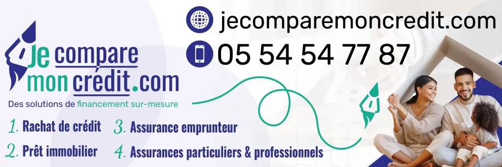 Magnet véhicule Je Compare Mon Crédit avec coordonnées et services de courtage pour visibilité locale.
